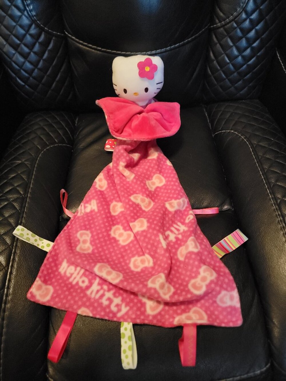 Hello Kitty Plush with Lovey Pink Fleece Security Blanket Colorful Ribbon Tags
